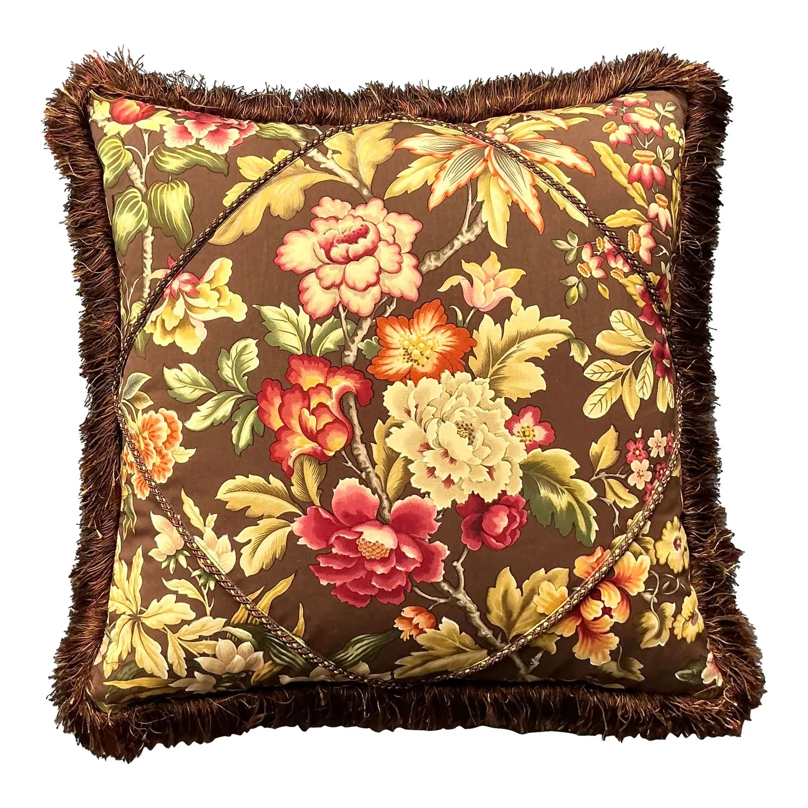 Vintage Regency Floral Caterpillar Trimmed Throw Pillow — additional photo 1
