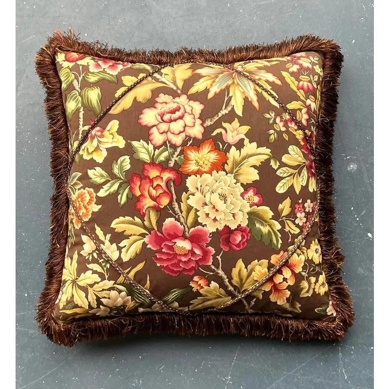 Vintage Regency Floral Caterpillar Trimmed Throw Pillow — additional photo 5