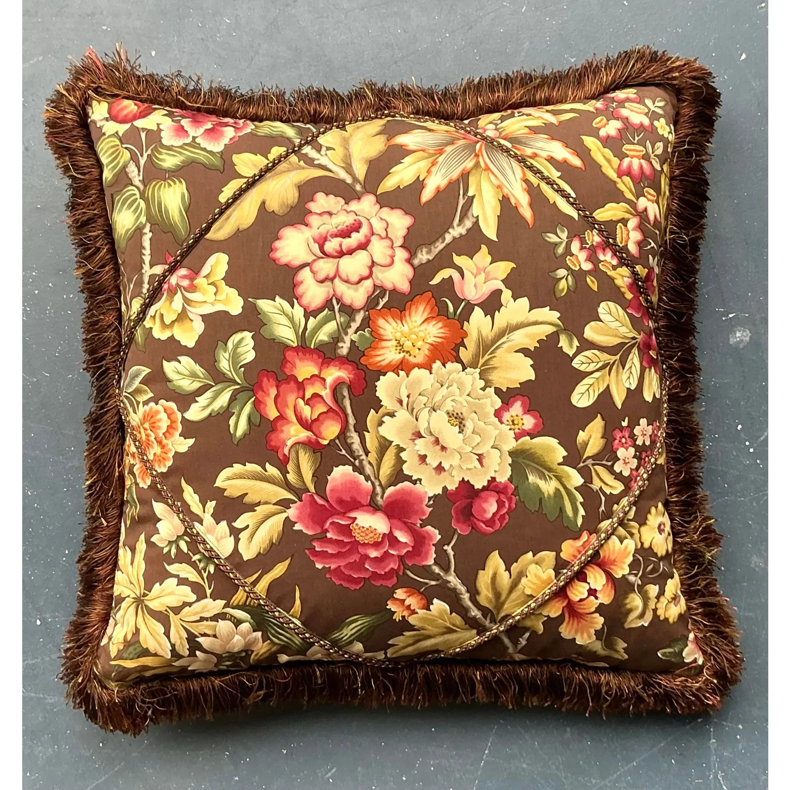 Vintage Regency Floral Caterpillar Trimmed Throw Pillow — additional photo 7