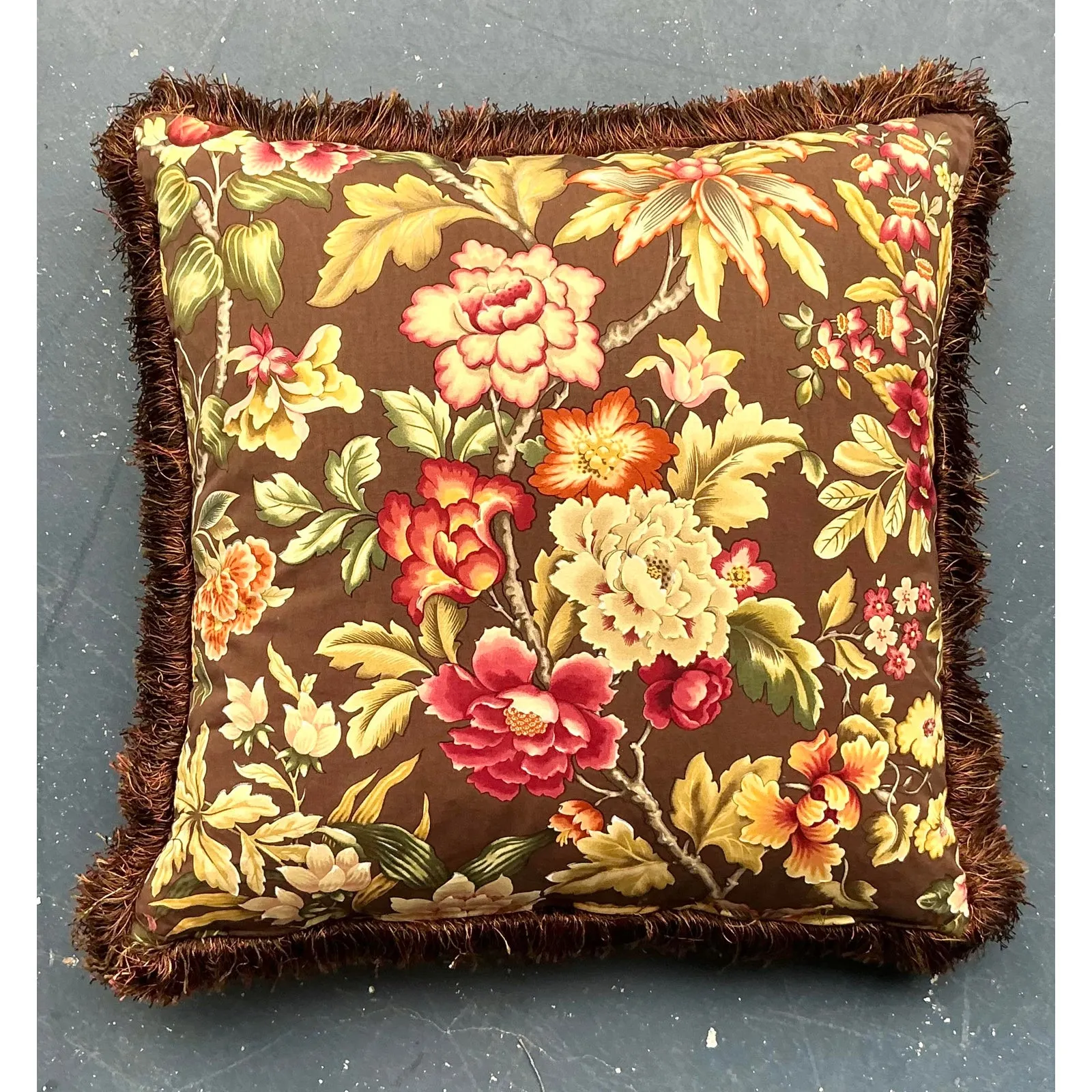 Vintage Regency Floral Caterpillar Trimmed Throw Pillow — additional photo 8