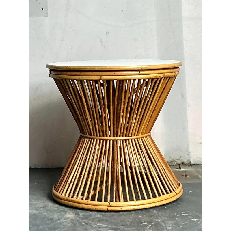 Vintage Boho Stick Rattan Side Table — additional photo 2