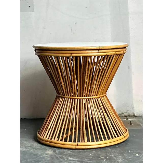 Vintage Boho Stick Rattan Side Table — additional photo 2