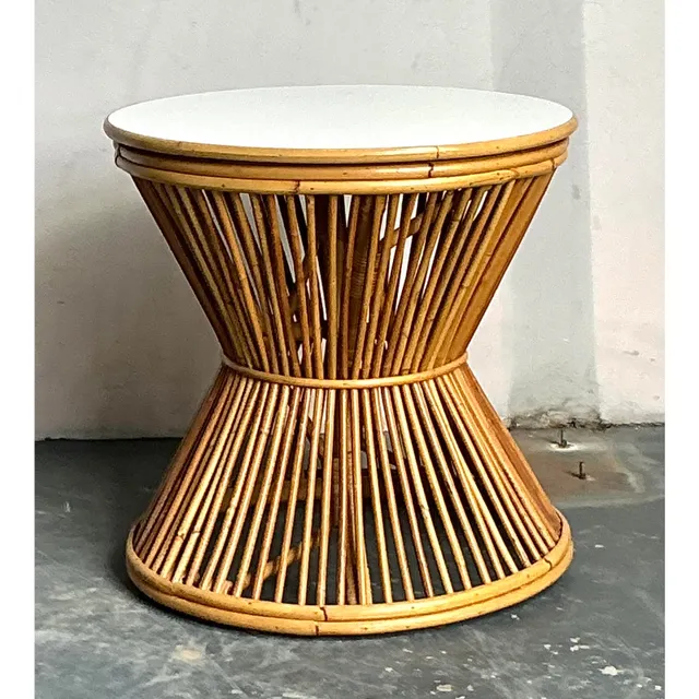 Vintage Boho Stick Rattan Side Table — additional photo 3