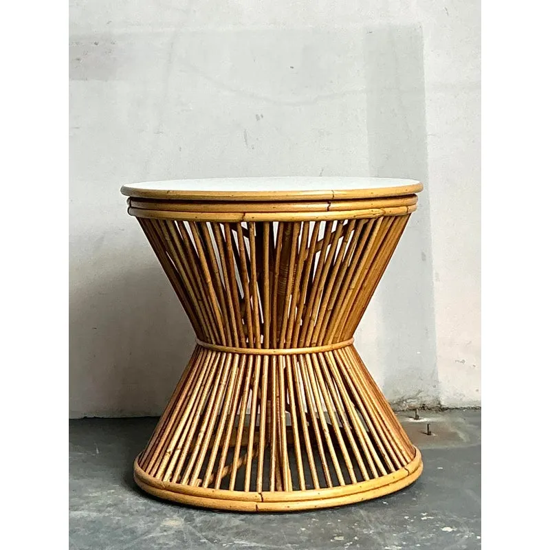 Vintage Boho Stick Rattan Side Table — additional photo 4