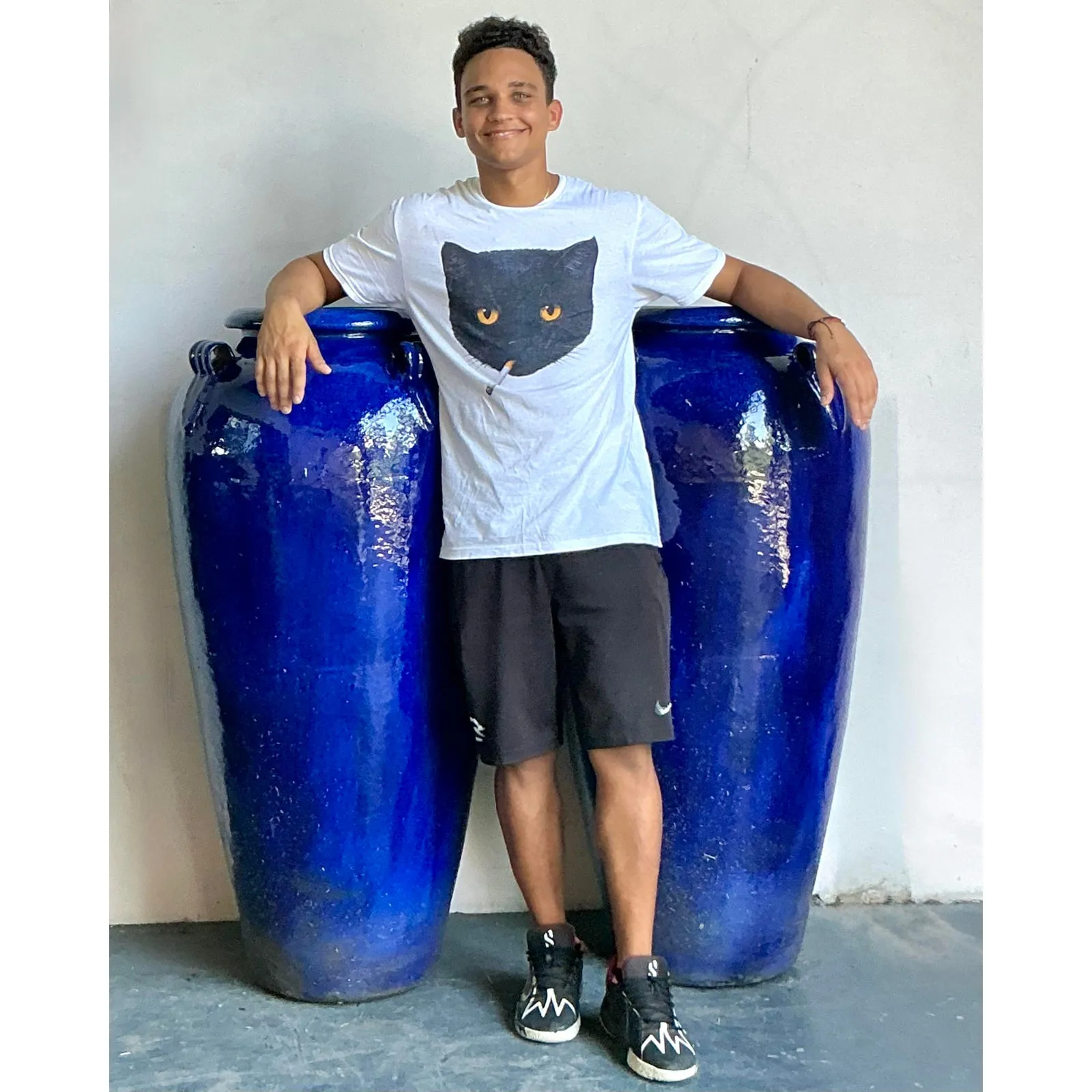 Vintage Boho Monumental Cobalt Glazed Ceramic Urns - A Pair — additional photo 2