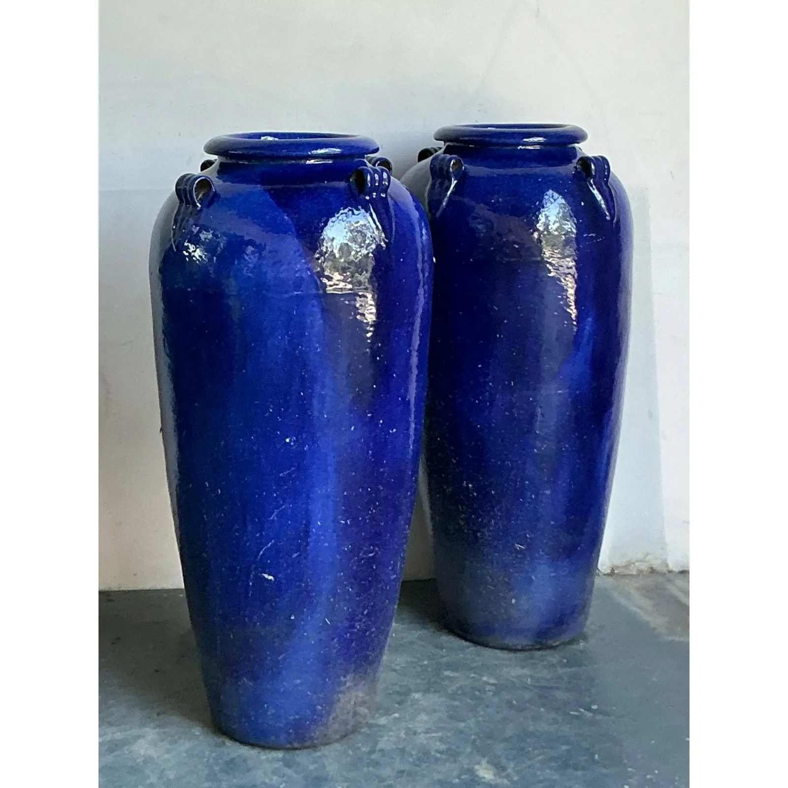 Vintage Boho Monumental Cobalt Glazed Ceramic Urns - A Pair — additional photo 4