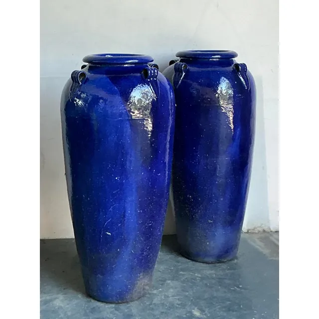 Vintage Boho Monumental Cobalt Glazed Ceramic Urns - A Pair — additional photo 4
