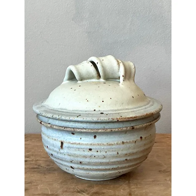 Vintage Boho Studio Pottery Lidded Bowl - Ceramic, 6.2W x 5.75H — additional photo 8