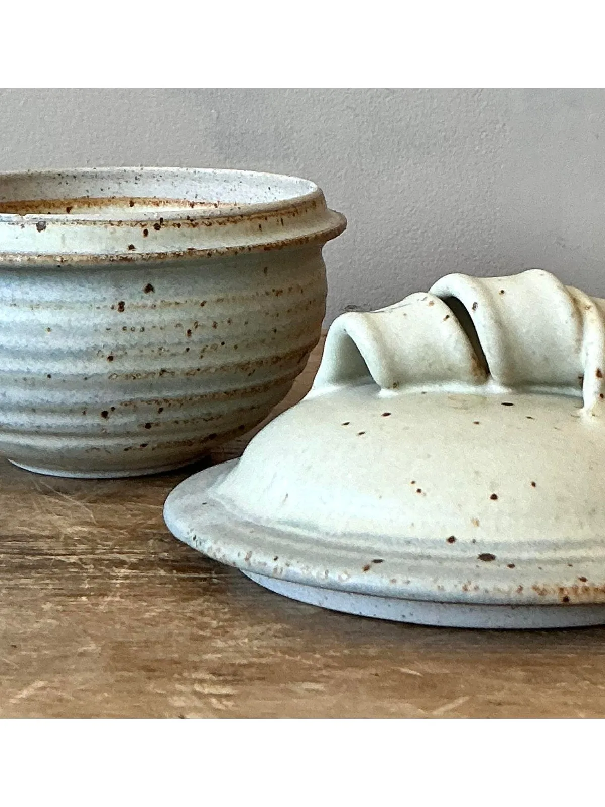 Vintage Boho Studio Pottery Lidded Bowl - Ceramic, 6.2W x 5.75H — additional photo 1