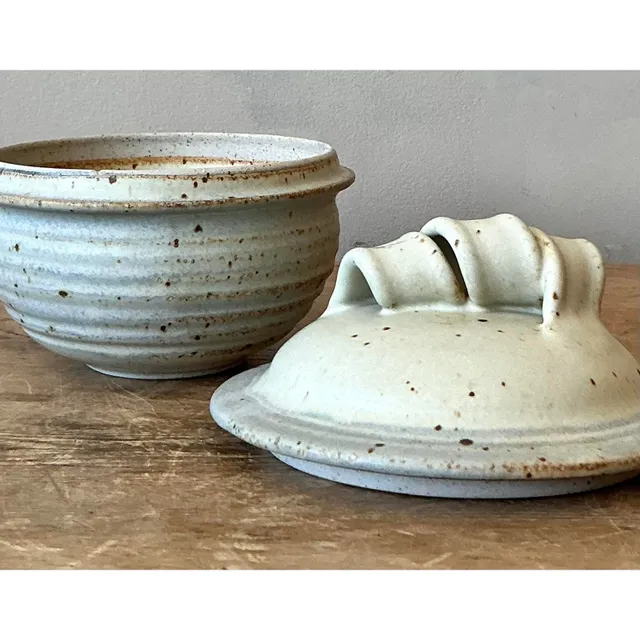 Vintage Boho Studio Pottery Lidded Bowl - Ceramic, 6.2W x 5.75H — additional photo 1