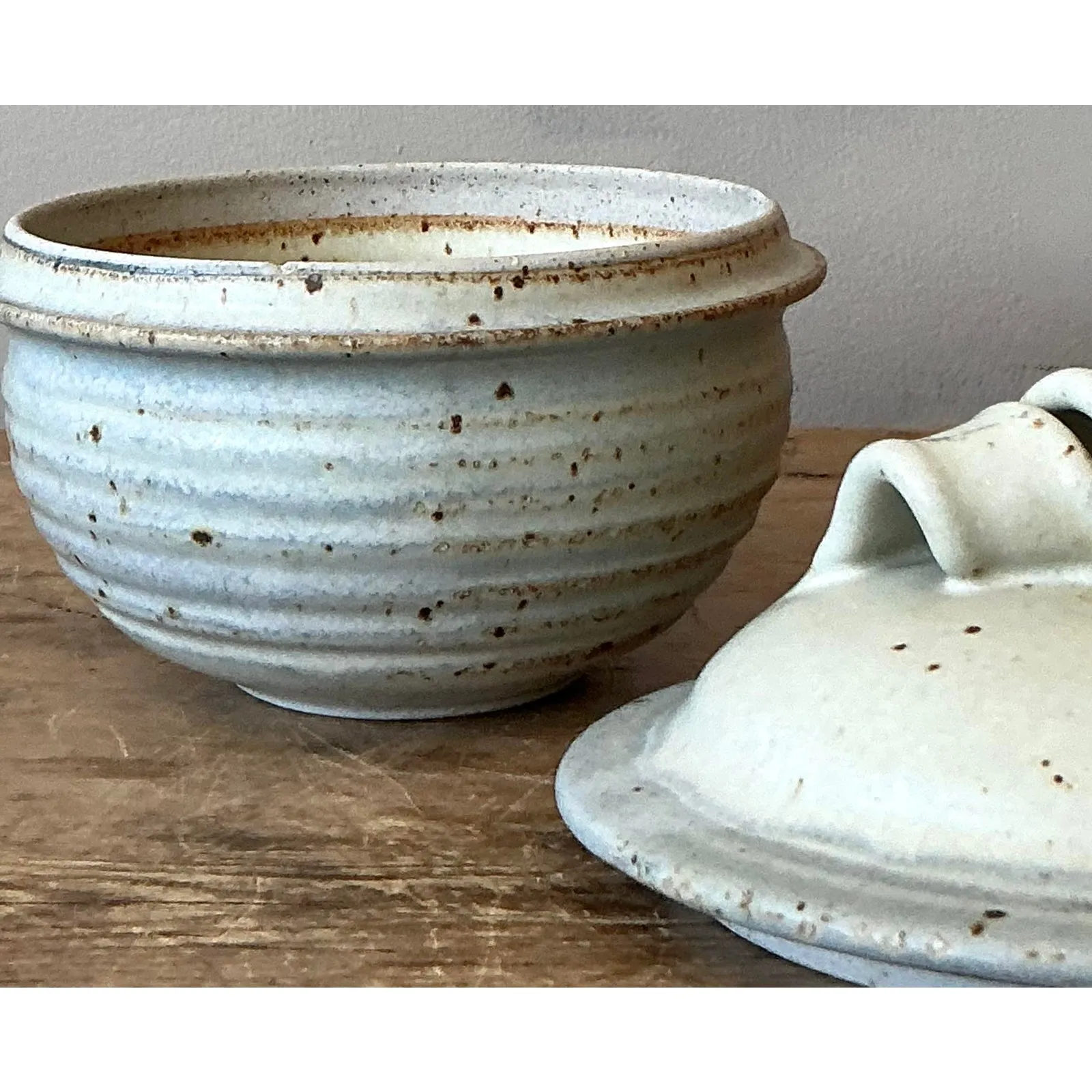 Vintage Boho Studio Pottery Lidded Bowl - Ceramic, 6.2W x 5.75H — additional photo 2