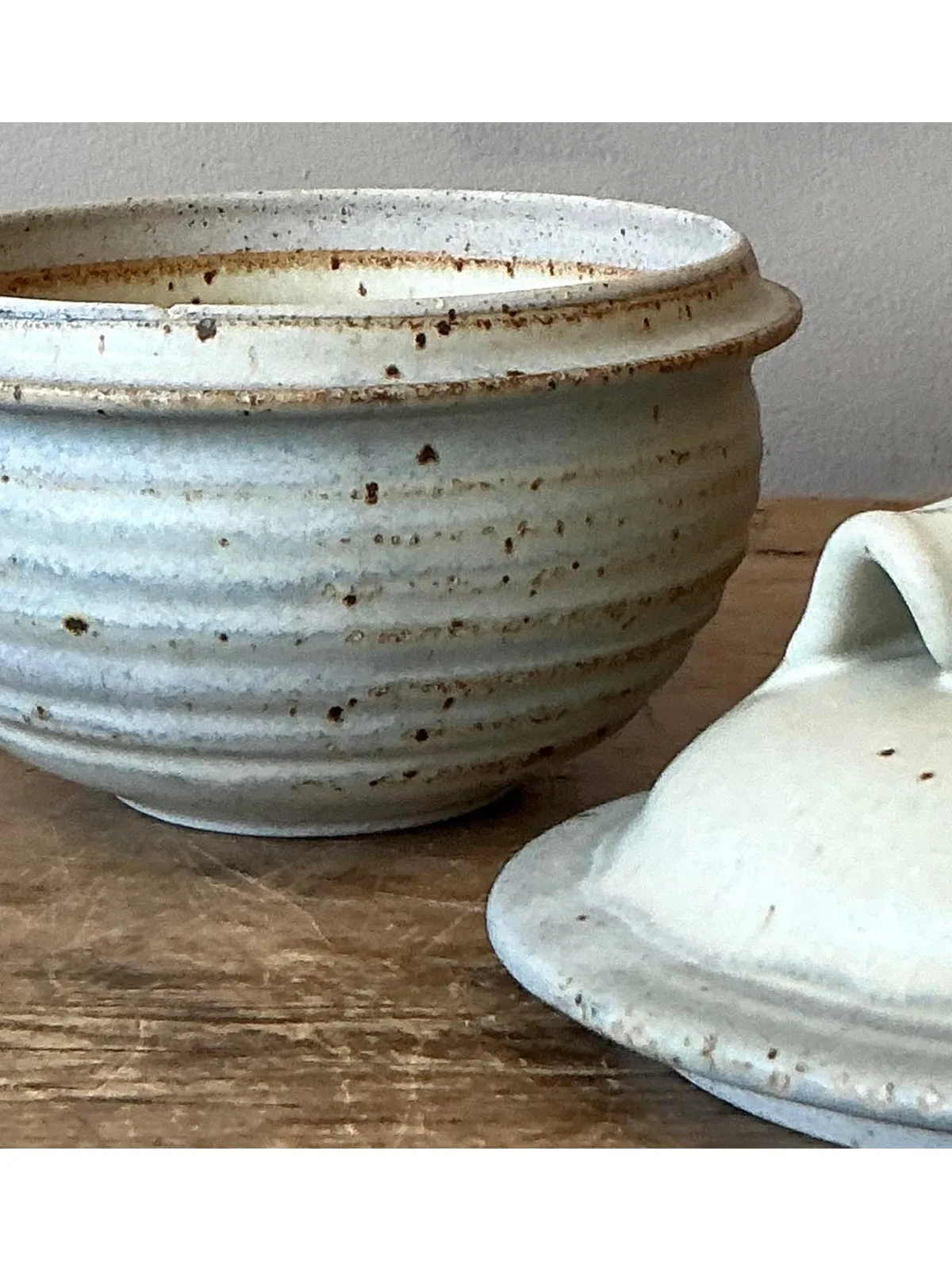 Vintage Boho Studio Pottery Lidded Bowl - Ceramic, 6.2W x 5.75H — additional photo 2