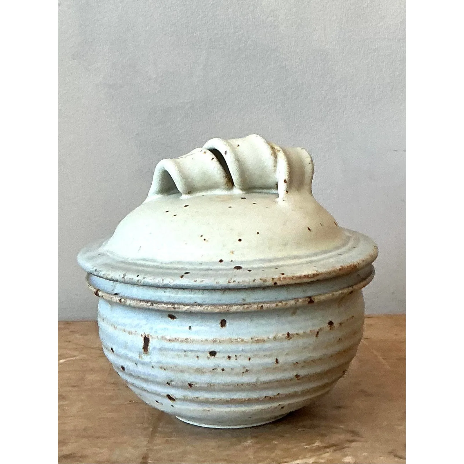 Vintage Boho Studio Pottery Lidded Bowl - Ceramic, 6.2W x 5.75H — additional photo 3