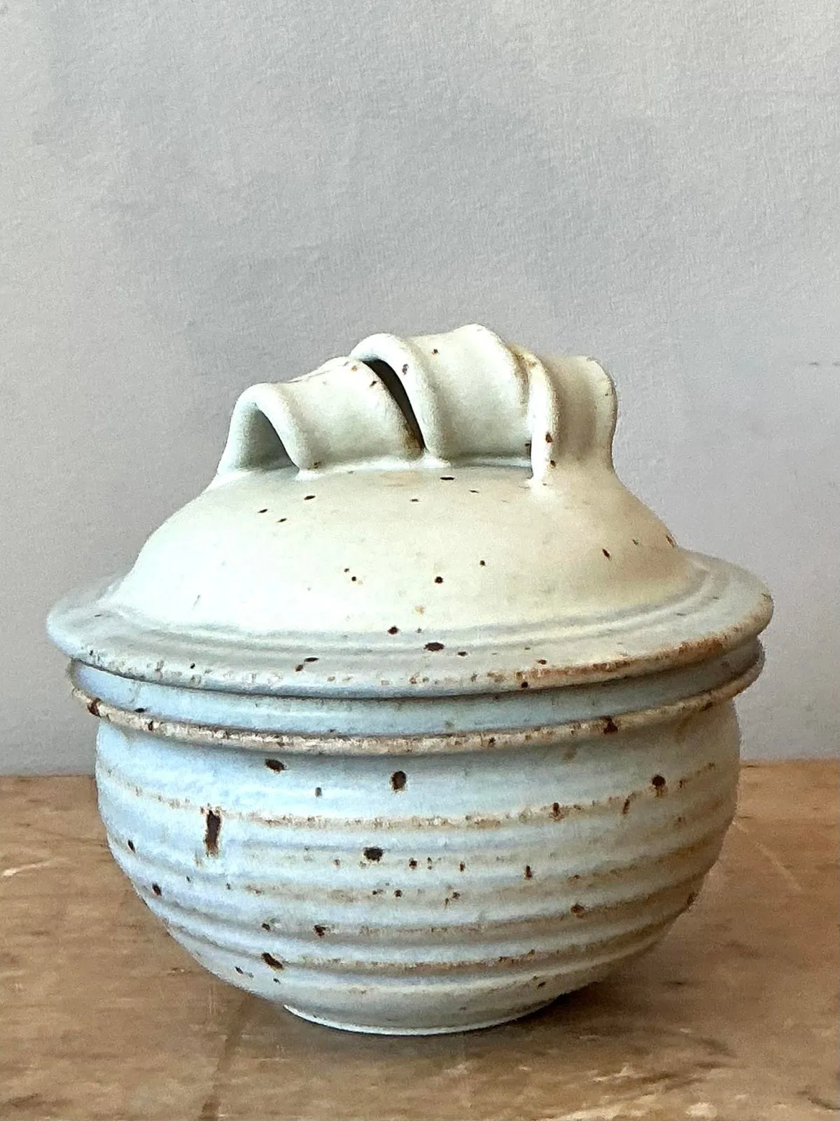 Vintage Boho Studio Pottery Lidded Bowl - Ceramic, 6.2W x 5.75H — additional photo 3