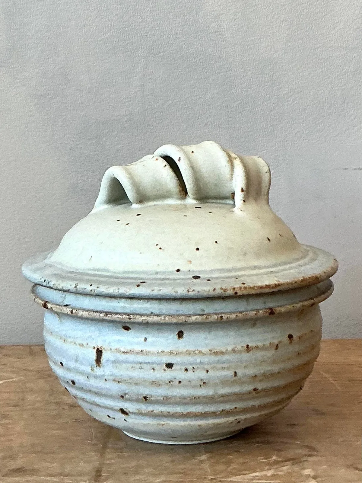 Vintage Boho Studio Pottery Lidded Bowl - Ceramic, 6.2W x 5.75H — additional photo 4