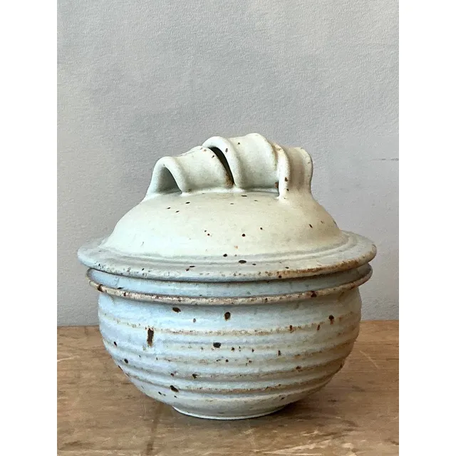 Vintage Boho Studio Pottery Lidded Bowl - Ceramic, 6.2W x 5.75H — additional photo 4