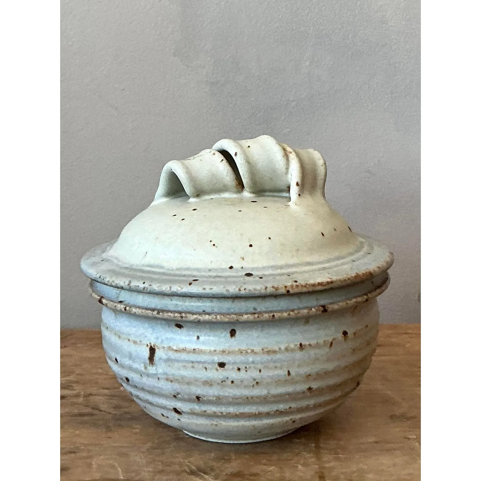 Vintage Boho Studio Pottery Lidded Bowl - Ceramic, 6.2W x 5.75H — additional photo 5