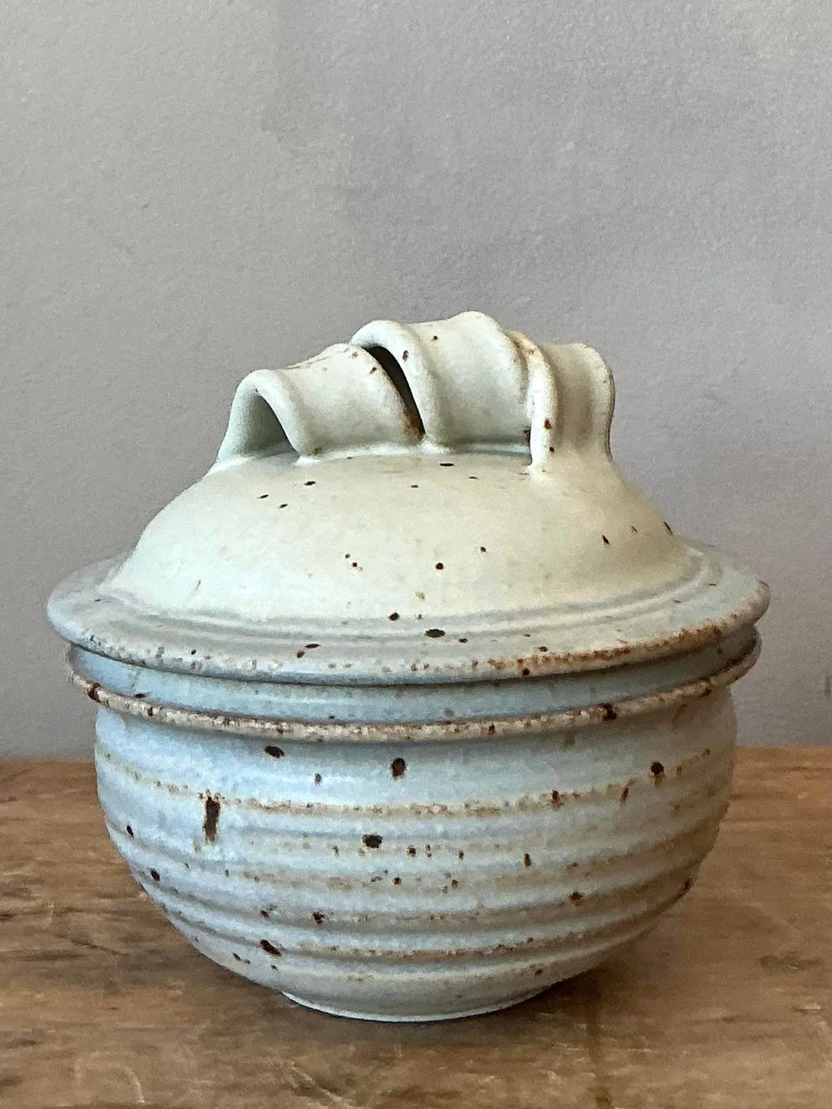 Vintage Boho Studio Pottery Lidded Bowl - Ceramic, 6.2W x 5.75H — additional photo 5