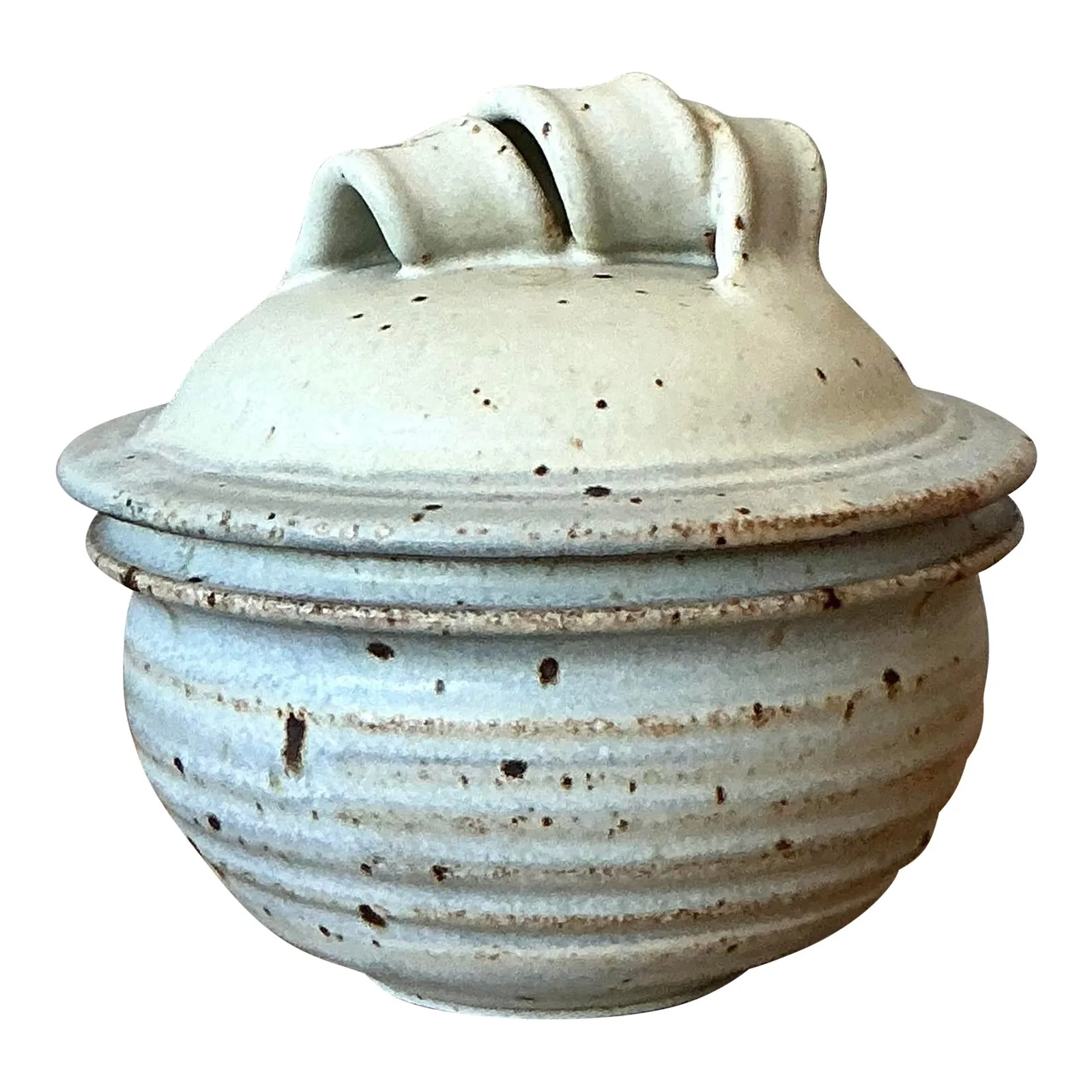 Vintage Boho Studio Pottery Lidded Bowl - Ceramic, 6.2W x 5.75H — additional photo 7