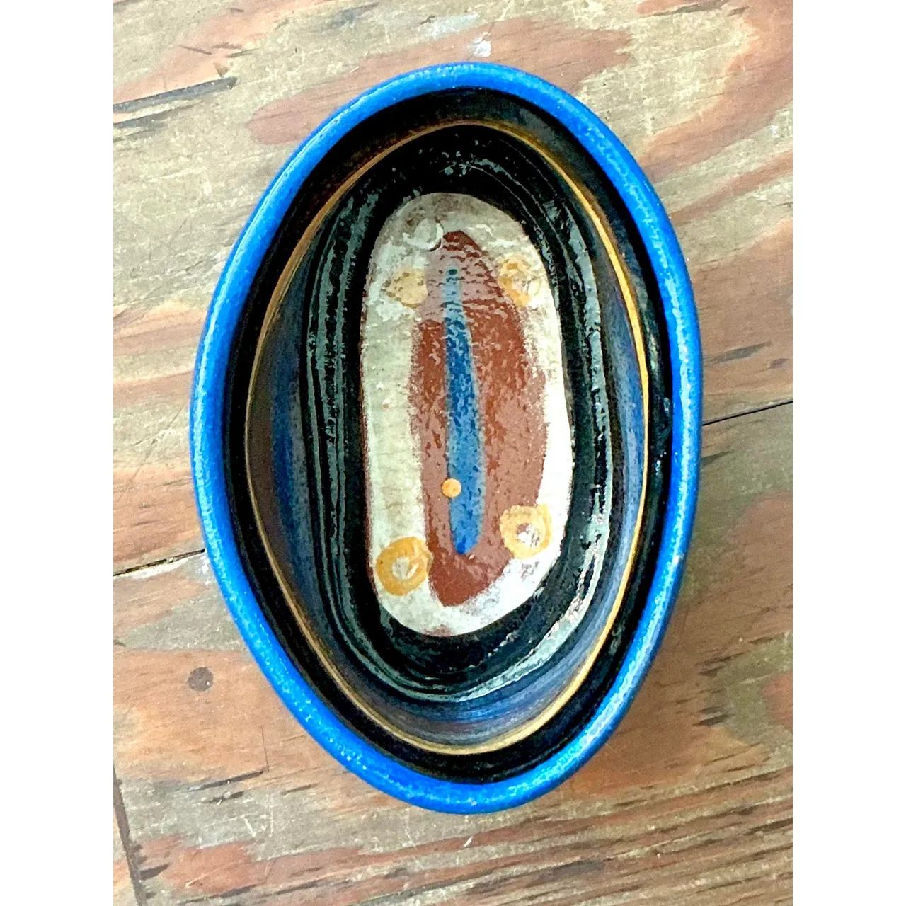 Vintage Boho Studio Pottery Oval Bowl