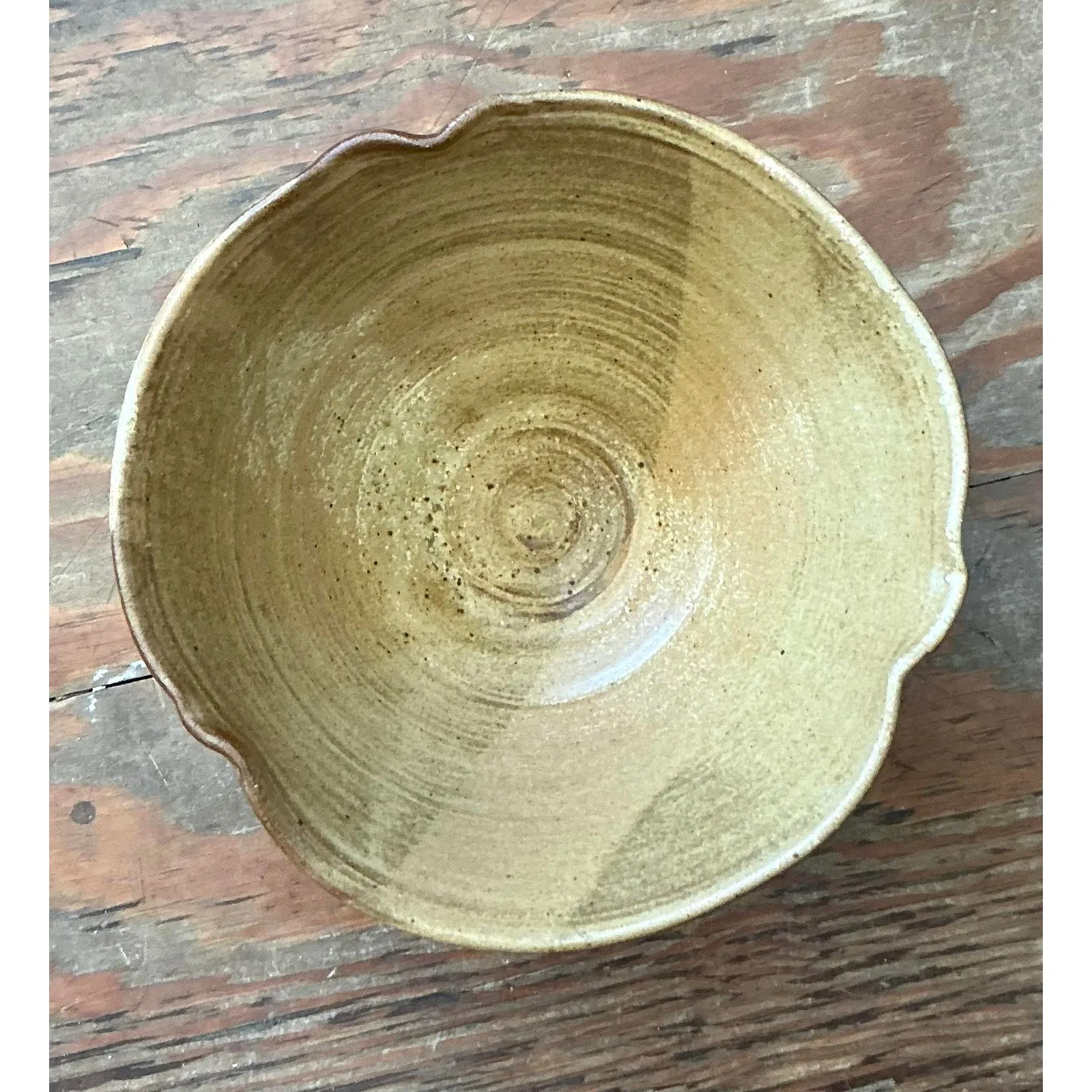 Vintage Boho Studio Pottery Bowl - Stoneware, 9.5W x 5.2H — additional photo 6