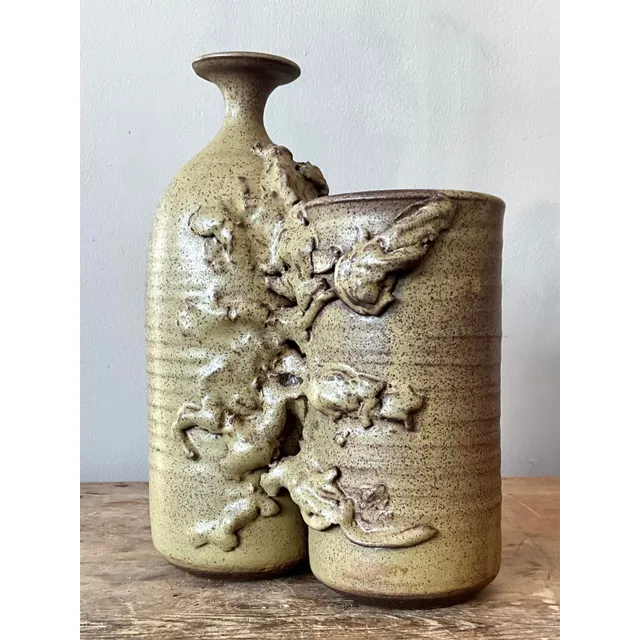 Vintage Boho Abstract Studio Pottery Vase - Ceramic, 8W x 11.5H — additional photo 4