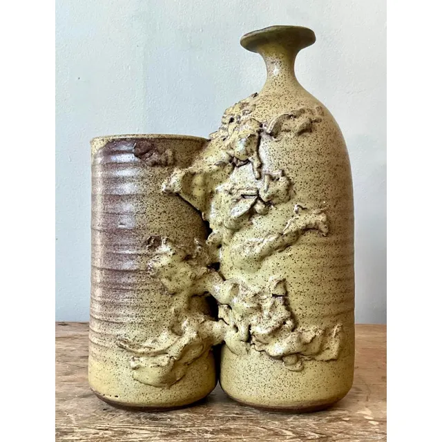Vintage Boho Abstract Studio Pottery Vase - Ceramic, 8W x 11.5H — additional photo 5