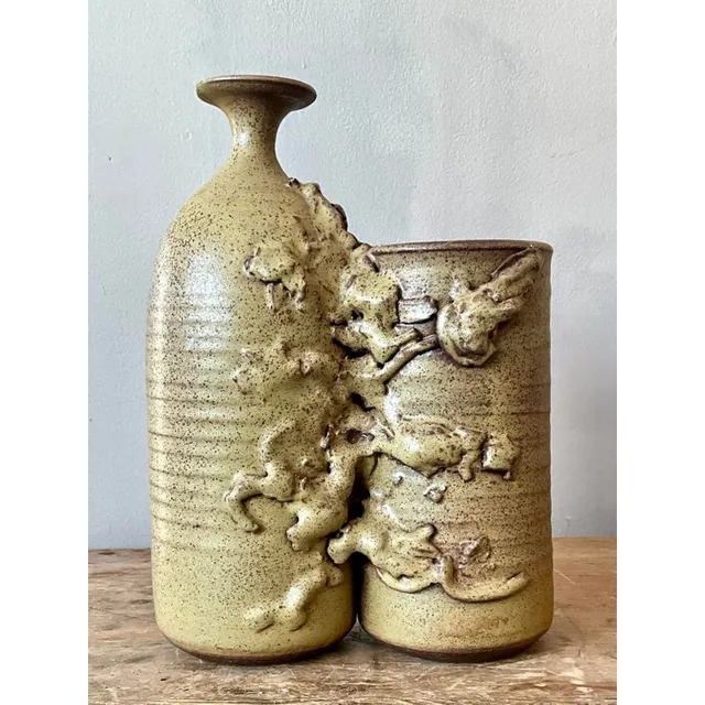 Vintage Boho Abstract Studio Pottery Vase - Ceramic, 8W x 11.5H — additional photo 6