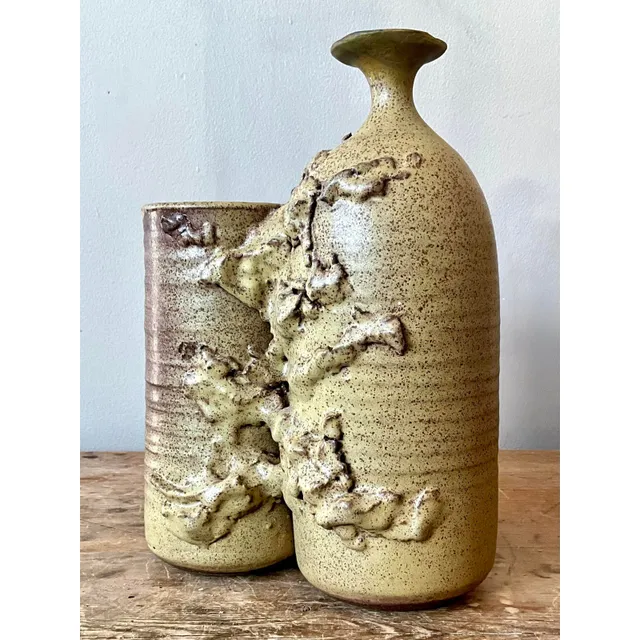 Vintage Boho Abstract Studio Pottery Vase - Ceramic, 8W x 11.5H — additional photo 8