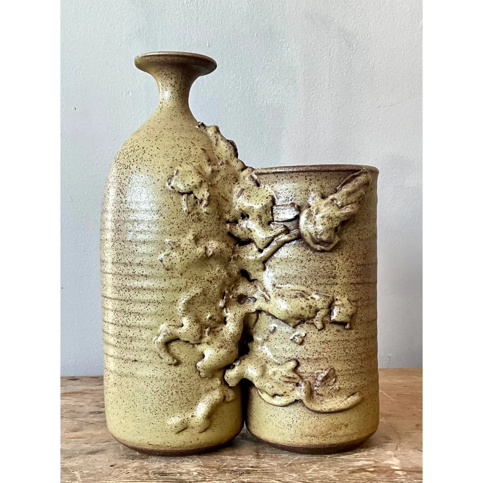 Vintage Boho Abstract Studio Pottery Vase - Ceramic, 8W x 11.5H — additional photo 2