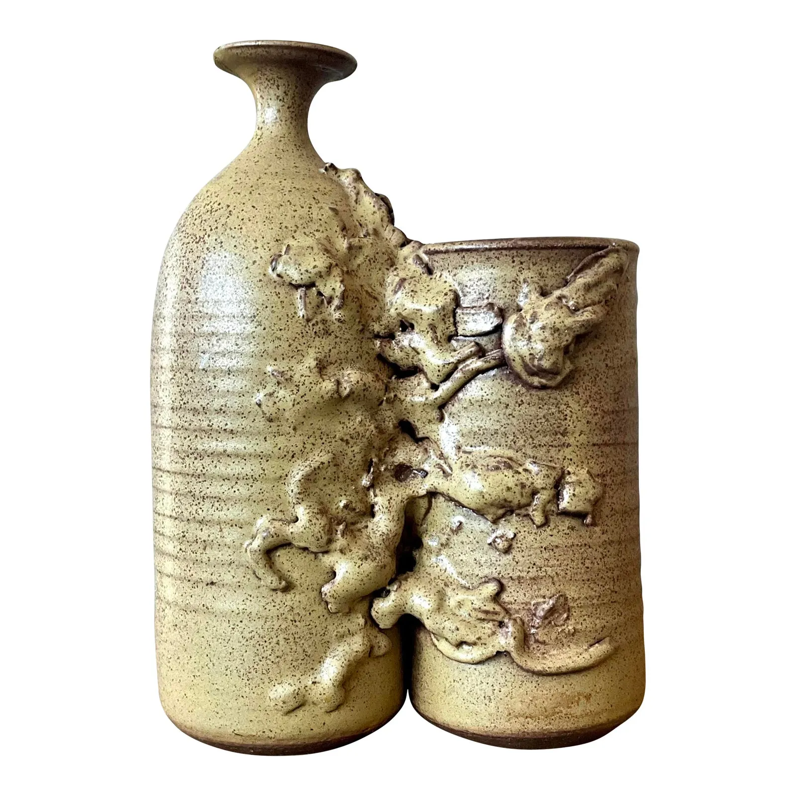 Vintage Boho Abstract Studio Pottery Vase - Ceramic, 8W x 11.5H — additional photo 1