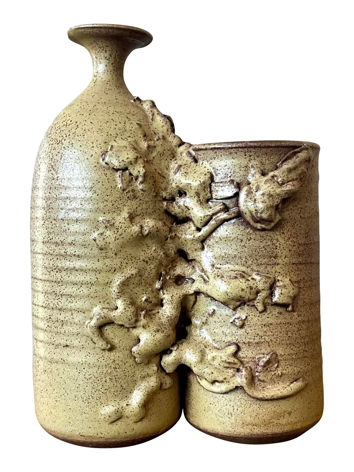 Vintage Boho Abstract Studio Pottery Vase - Ceramic, 8W x 11.5H