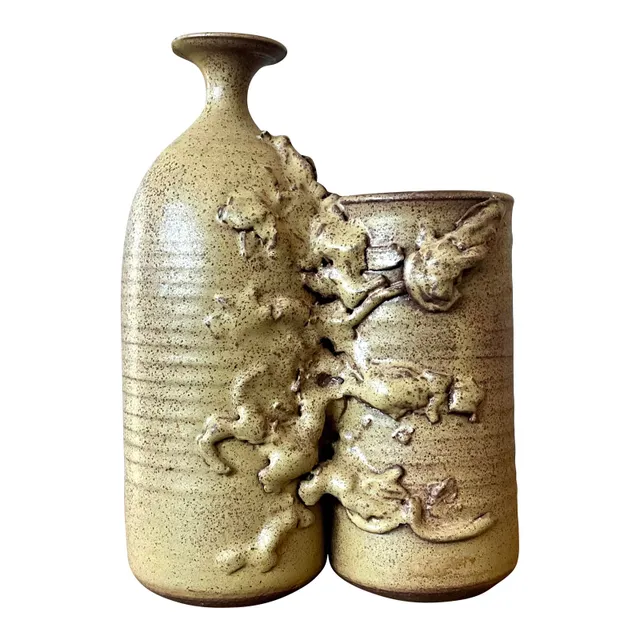 Vintage Boho Abstract Studio Pottery Vase - Ceramic, 8W x 11.5H — additional photo 1