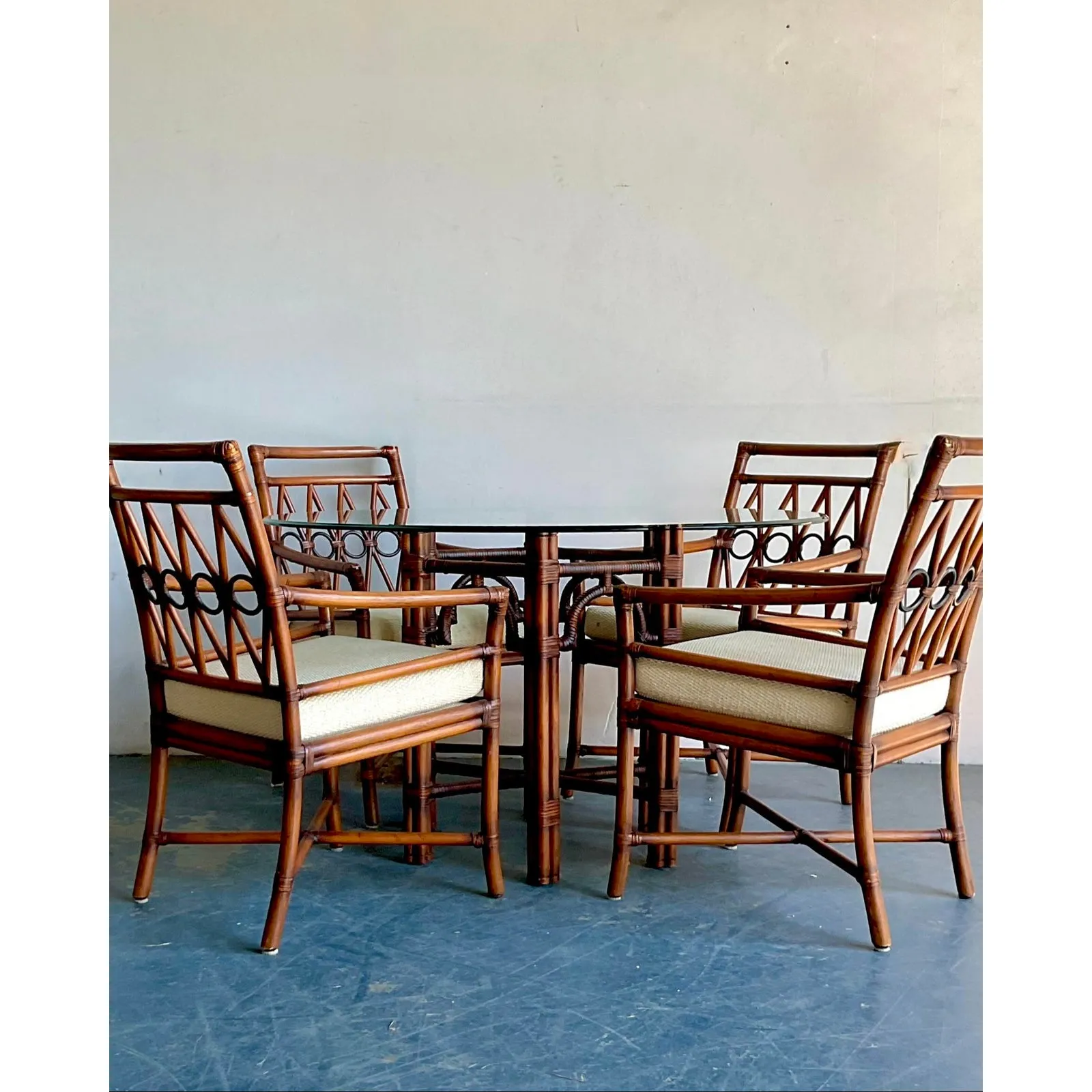 Vintage Boho Ficks Reed Rattan Loop Back Dining Set of 5 — additional photo 2