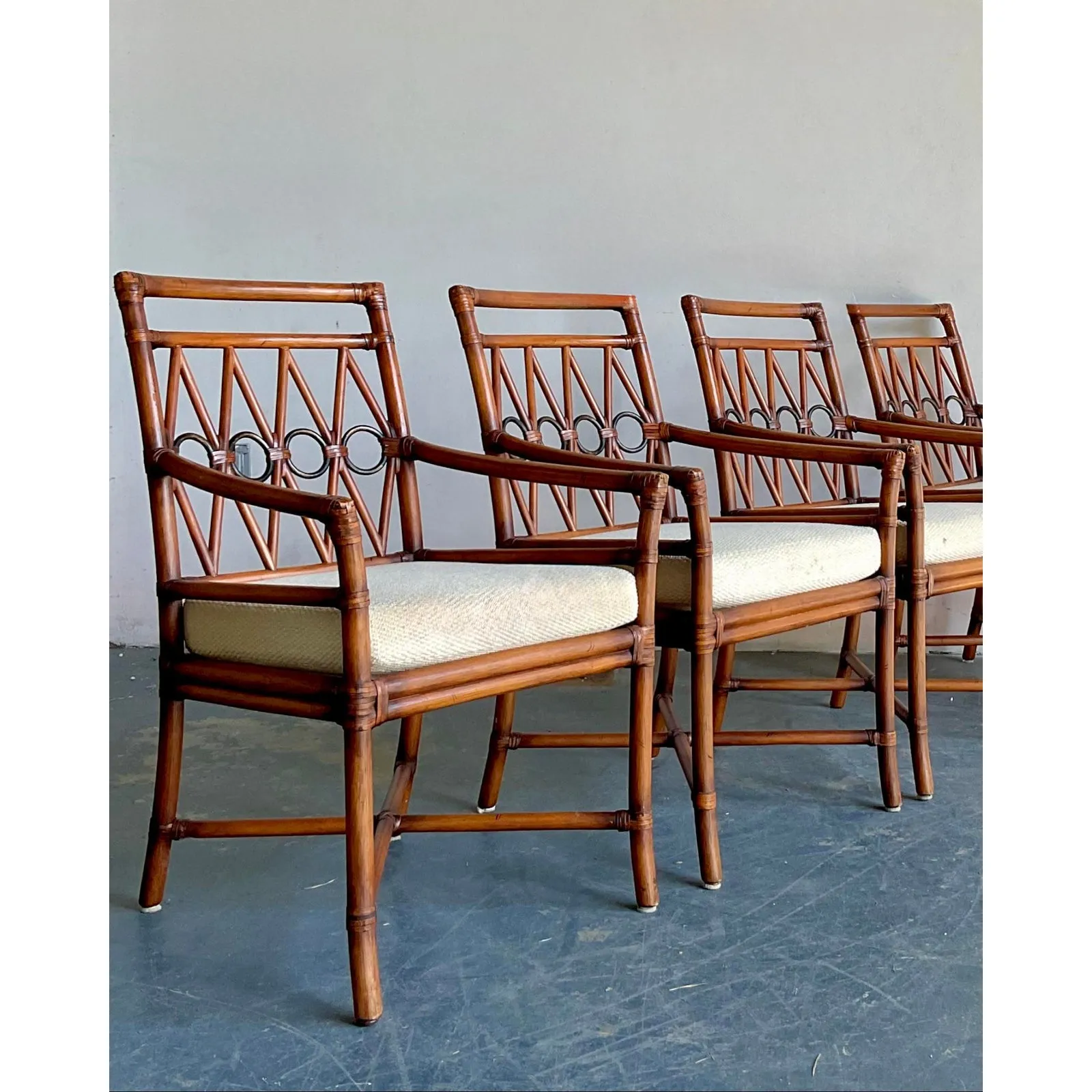 Vintage Boho Ficks Reed Rattan Loop Back Dining Set of 5 — additional photo 4