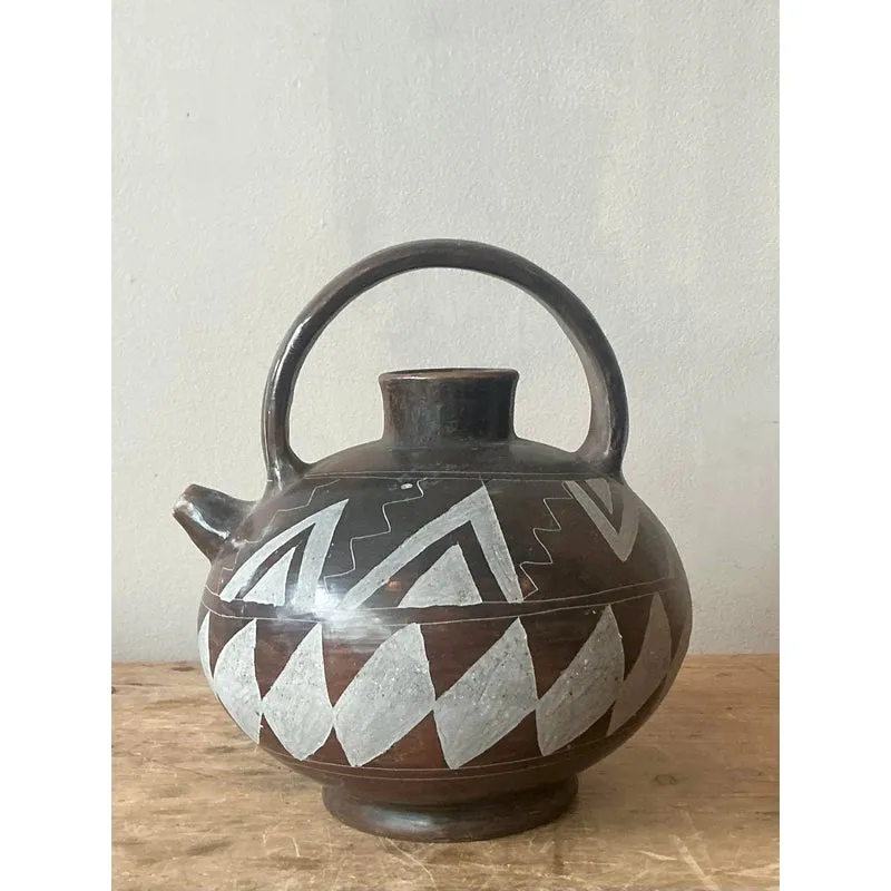 Vintage Boho Mexican Hand Painted Terra Cotta Water Jug — additional photo 2