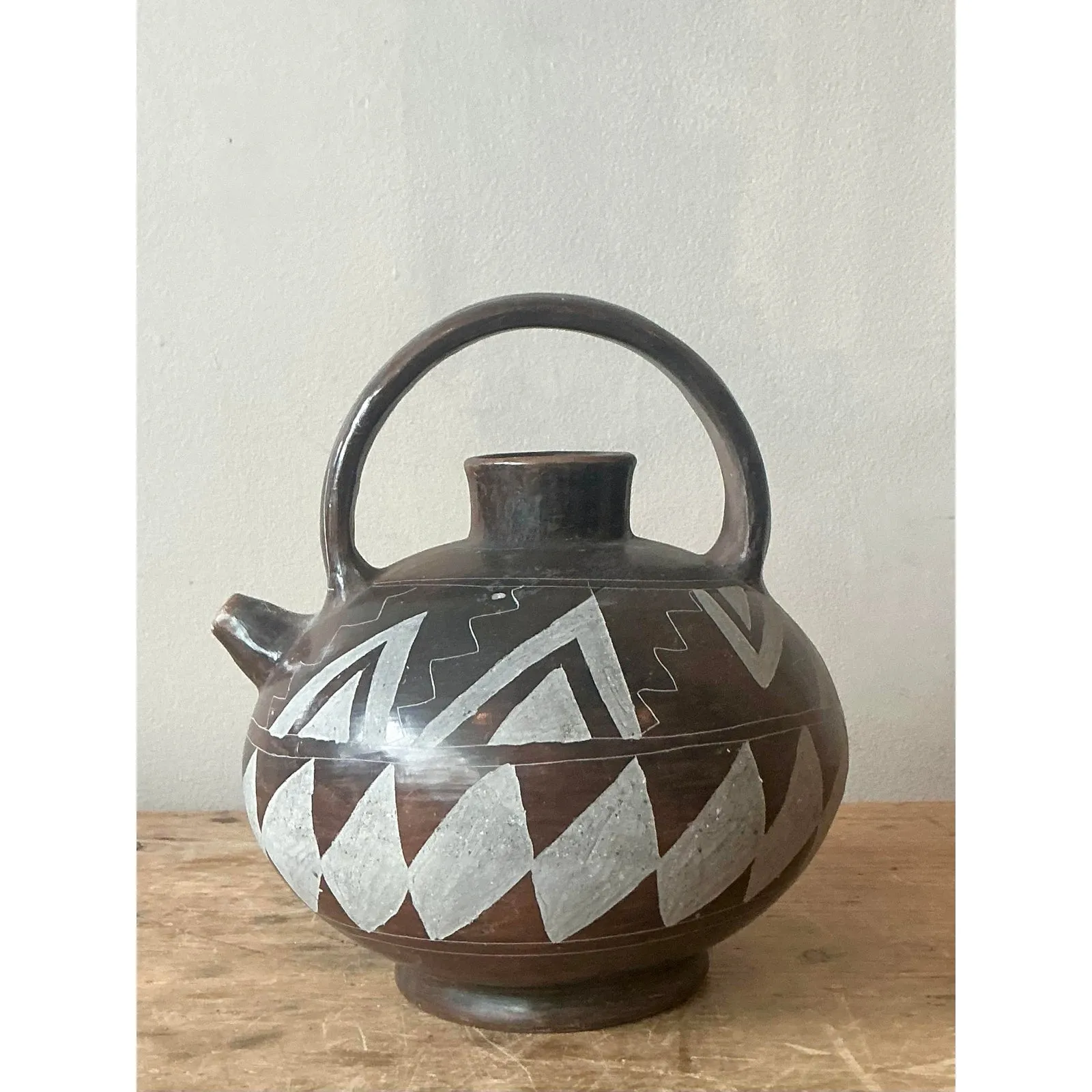 Vintage Boho Mexican Hand Painted Terra Cotta Water Jug — additional photo 3