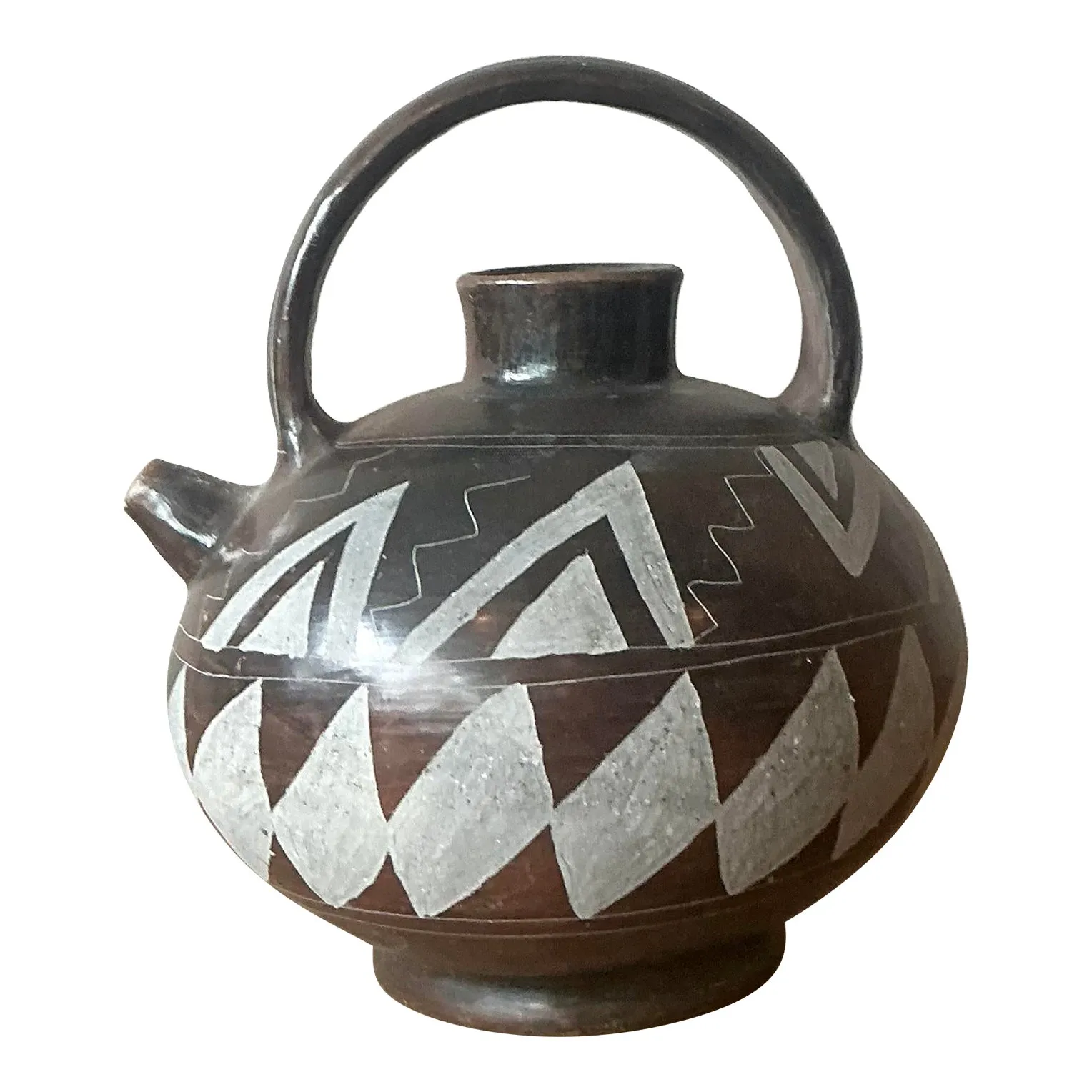 Vintage Boho Mexican Hand Painted Terra Cotta Water Jug — additional photo 1