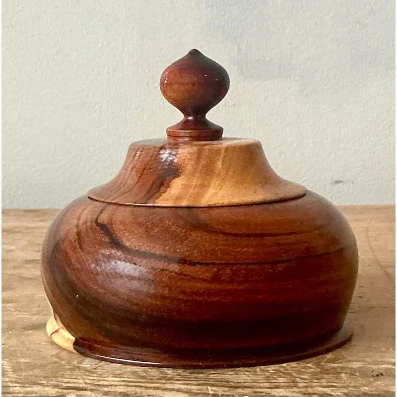 Vintage Boho Turned Wood Lidded Pot — additional photo 1