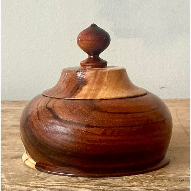 Vintage Boho Turned Wood Lidded Pot — additional photo 1