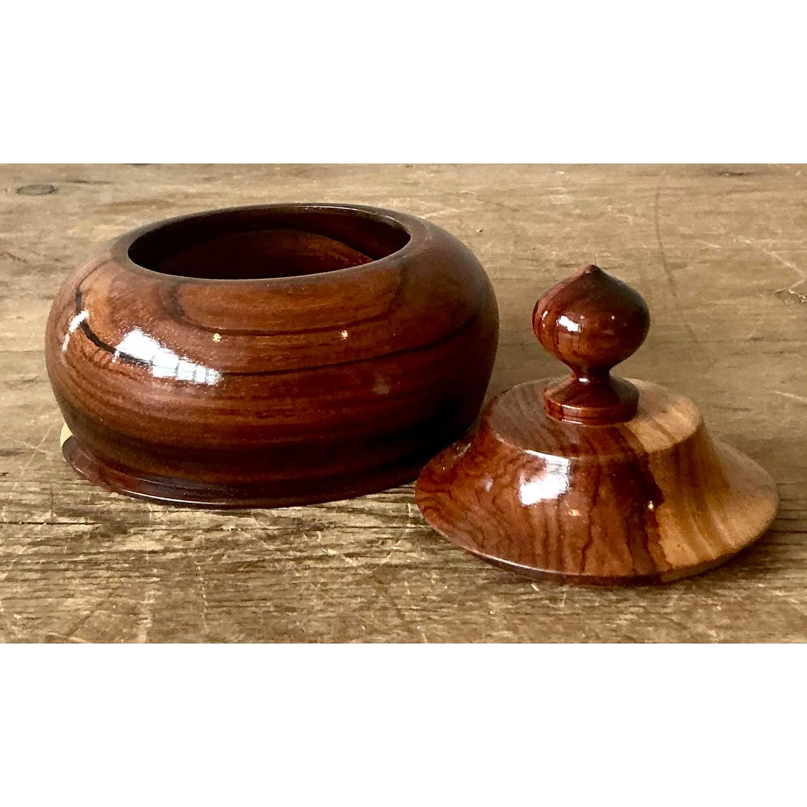 Vintage Boho Turned Wood Lidded Pot — additional photo 4