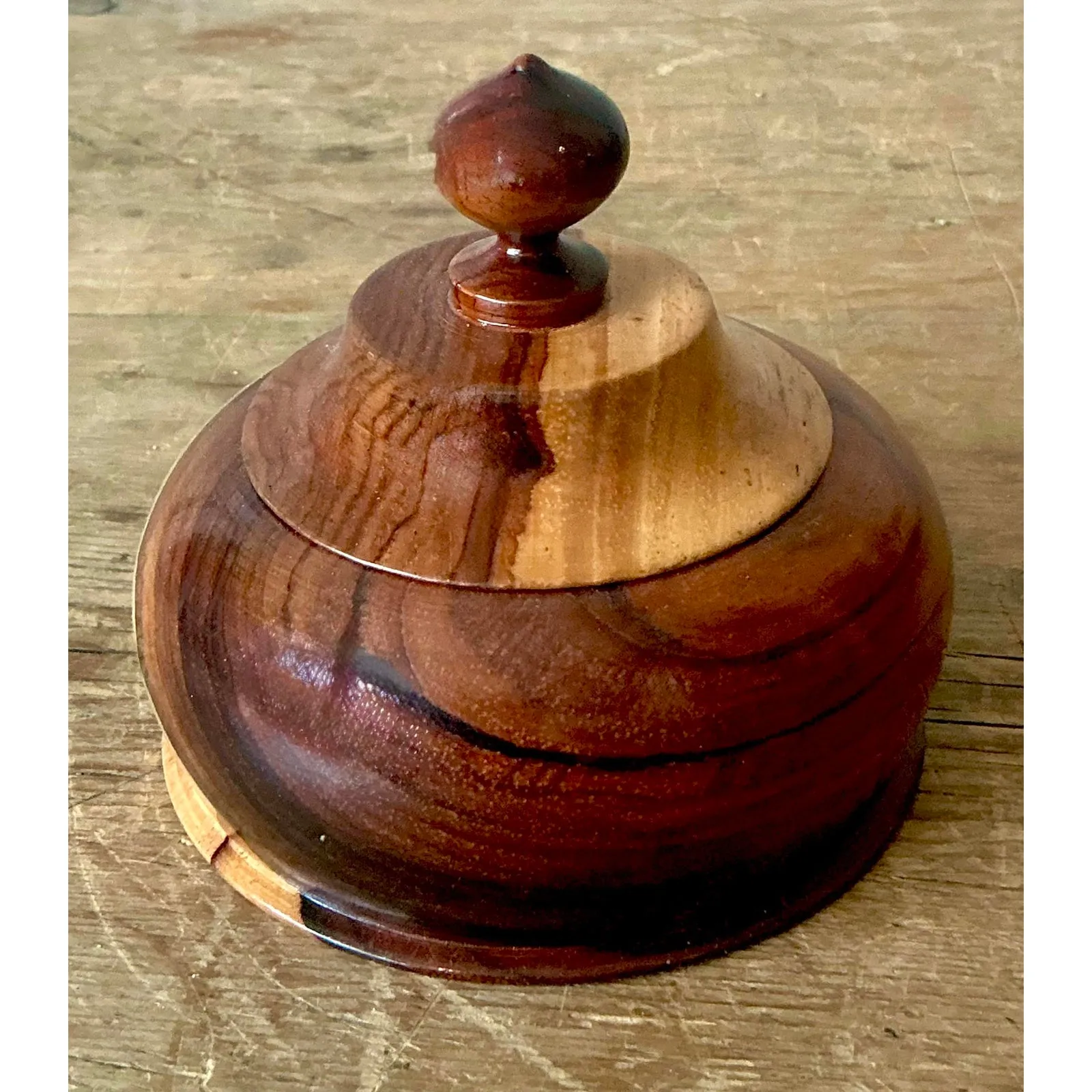 Vintage Boho Turned Wood Lidded Pot — additional photo 3