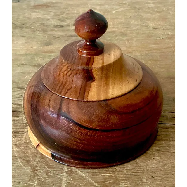 Vintage Boho Turned Wood Lidded Pot — additional photo 3