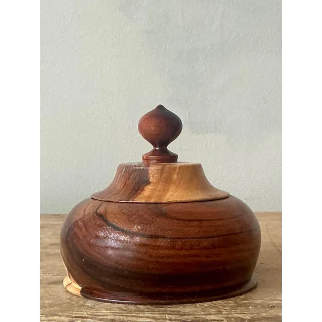 Vintage Boho Turned Wood Lidded Pot — additional photo 5