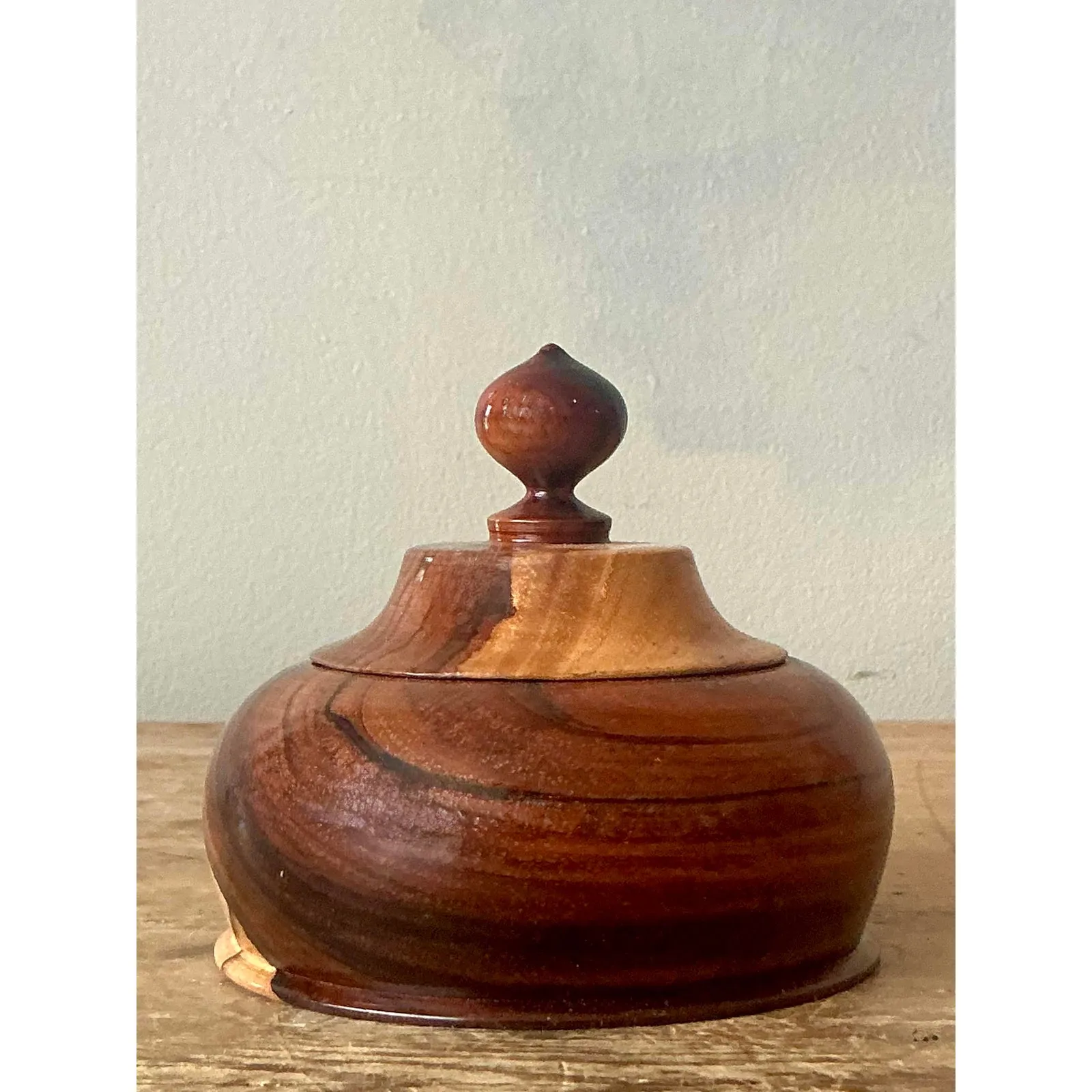 Vintage Boho Turned Wood Lidded Pot — additional photo 6