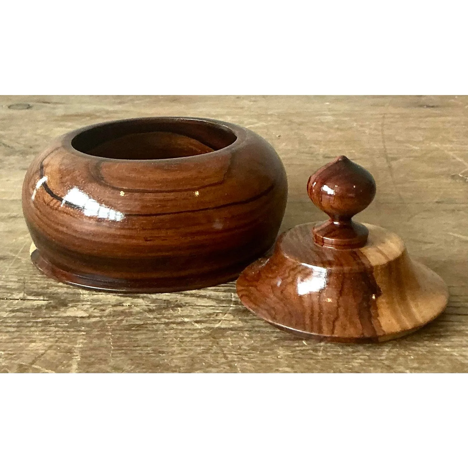 Vintage Boho Turned Wood Lidded Pot — additional photo 7