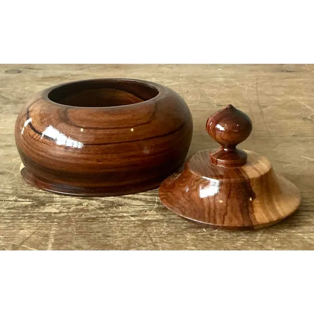 Vintage Boho Turned Wood Lidded Pot — additional photo 7