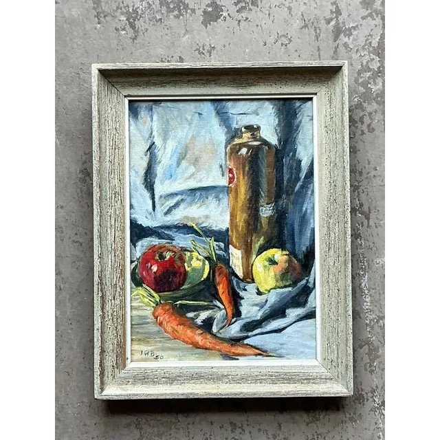 Vintage Boho Original Still Life Oil on Canvas — additional photo 2