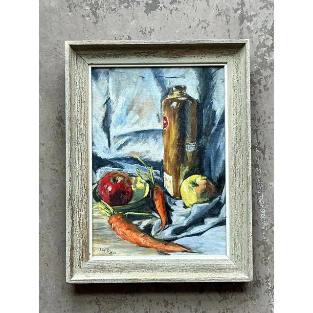 Vintage Boho Original Still Life Oil on Canvas — additional photo 3
