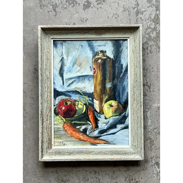 Vintage Boho Original Still Life Oil on Canvas — additional photo 8